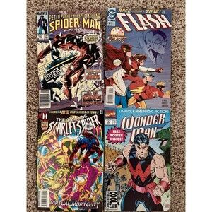 Lot Of 4 90’s Comic Books Marvel DC Wonder Woman Flash Spider Man